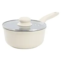 Gibson Home Barnsdall 2 Quart Ceramic Nonstick Aluminum Saucepan in Ivory with L