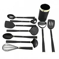 Gibson Home Hampsbridge 10 Piece Nylon Kitchen Tool Set and Utensil Crock in Bla