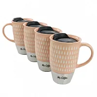 Mr. Coffee Coupleton Teardrop 4 Piece 15 Ounce Stoneware and Stainless Steel Tra