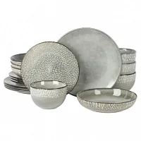 Gibson Elite Matisse 16 Piece Stoneware Dinnerware Set in Grey with Reactive Gla