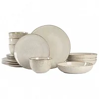 Gibson Elite Matisse 16 Piece Stoneware Dinnerware Set in Cream with Reactive Gl