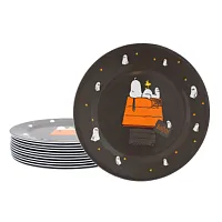 Peanuts Snoopy Pumpkin 12 Piece Melamine 10.5 Inch Dinner Plate Set in Black