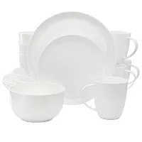 Meritage Rimmed Coupe 16 Piece Round Bone China Dinnerware Set in White