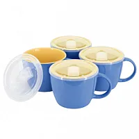 Gibson Home On The Go 4 Piece 25 Ounce Stoneware Soup Cup Set with Lid in Blue