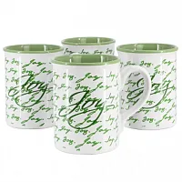Gibson Home Inspirational Words Joy 4 Piece 16 Ounce Stoneware Mug Set in Green