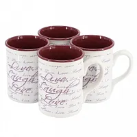 Gibson Home Inspirational Words Live, Laugh, Love 4 Piece 16 Ounce Stoneware Mug