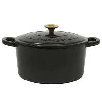 Crock Pot Artisan 7 Quart Round Enameled Cast Iron Dutch Oven in Black with Gold