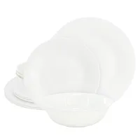 Gibson Ultra White Shadow 12 Piece Opal Glass Dinnerware Set in White