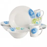 Gibson Home Blue Meadow 12 Piece Fine Ceramic Dinnerware Set in White with Color