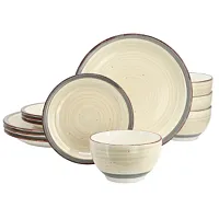 Gibson Home Holcomb 12 Piece Ceramic Dinnerware Set in Beige