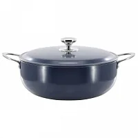 Oster Cartagena 9.3 Quart Nonstick Aluminum Caldero with Lid in Dark Blue