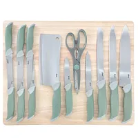 Oster Linbergh 14 Piece Stainless Steel Cutlery and Cutting Board Set in Green w