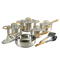 Oster Davinelle 12 Piece Stainless Steel Cookware Set in Silver with Gold Handle