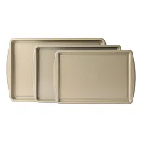 Gibson Home Lyneham 3 Piece Carbon Steel Nonstick Cookie Sheet Set in Champagne
