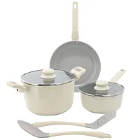 Gibson Home Barnsdall 7 Piece Ceramic Nonstick Aluminum Cookware Set in Linen