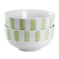 Gibson Home Pacific Waves 2 Piece Fine Ceramic Cereal Bowl Set in Green