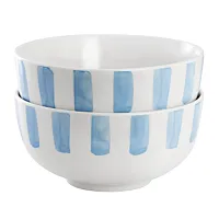 Gibson Home Pacific Waves 2 Piece Fine Ceramic Cereal Bowl Set in Blue