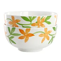 Gibson Home Surrey Hill 2 Piece Fine Ceramic Cereal Bowl Set in Orange Floral