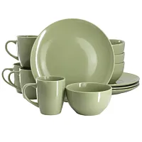 Gibson Home Everyday Plus 12 Piece Stoneware Dinnerware Set in Sage Green