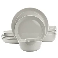 Gibson Elite Sunlit Mist 12 Piece Round Stoneware Dinnerware Set in Gray