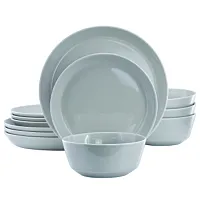 Gibson Elite Sunlit Mist 12 Piece Round Stoneware Dinnerware Set in Blue