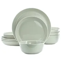 Gibson Elite Sunlit Mist 12 Piece Round Stoneware Dinnerware Set in Green