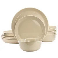 Gibson Elite Sunlit Mist 12 Piece Round Stoneware Dinnerware Set in Cream