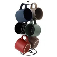 Gibson Home Dutch Yard 7 Piece 16oz Stoneware Mug Set with Metal Rack in Multi-C