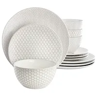 Gibson Elite Earlhart 12 Piece Stoneware Dinnerware Set in White