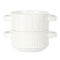 Gibson Elite Earlhart 2 Piece 6 Inch Ribbed Stoneware Soup Bowl Set with Handles