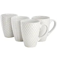Gibson Elite Earlhart 4 Piece 16 Ounce Stoneware Assorted Pattern Mug Set in Whi