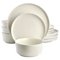 Gibson Home Dempsey Road 12 Piece Stoneware Dinnerware Set in Off-White