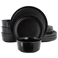 Gibson Home Dempsey Road 12 Piece Stoneware Dinnerware Set in Black