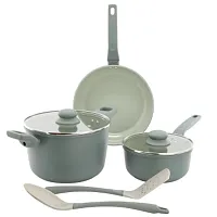 Gibson Home Barnsdall 7 Piece Ceramic Nonstick Aluminum Cookware Set in Sage Gre