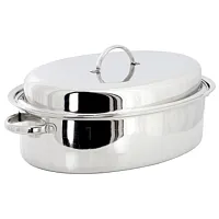 Gibson Home Johnstown 18 Inch Oval Stainless Steel Roaster Pan with Lid