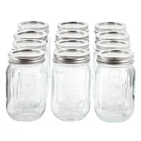Gibson Home Market Preserves 12 Piece 16 Ounce Glass Canning jars with Lids and