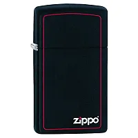 Zippo Windproof Lighter Slim Black Matte W/Zippo Logo & Red Border