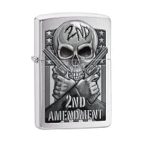 Zippo Windproof Lighter Second Amendment Skull And Guns Brushed Chrome