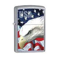 Zippo Windproof Lighter Usa Flag And Eagle Imprinted Street Chrome