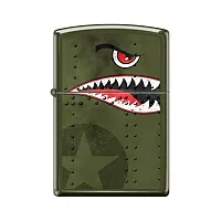 Zippo Windproof Lighter Fighter Plane Nose Art "Shark Teeth" Matte Green