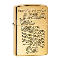 Zippo Windproof Lighter Usa Land Of The Free Engraved High Polish Brass