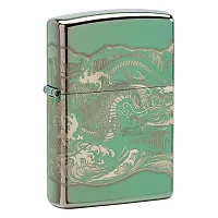 Zippo Windproof Lighter Dragon And Tiger Engraved 360 High Polish Green