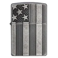 Zippo Windproof Lighter U.S. Flag Armor Case  Antique Slilver Plate Finish