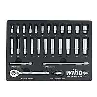 Wiha 1/4&quot; Drive Professional Standard And Deep Socket Tray Set - Metric (27 Piec