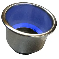 Whitecap Flush Mount Cup Holder w/Blue LED Light - Stainless Ste