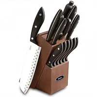 Oster Huxford 14 Piece Stainless Steel Cutlery Set with Black Handles and Wooden