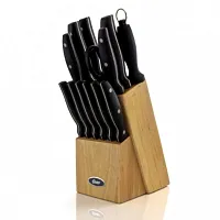 Oster Granger 14 Piece Stainless Steel Cutlery Set with Black Handles and Wooden