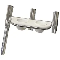 Tigress Offset Triple Rod Holder w/Cup Holders - Starboard Side - Polished Alumi