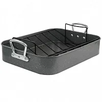 Gibson Greystone 2 Piece Carbon Steel 16.25in. Turkey Roaster Set in Speckled Gr