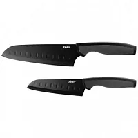 Oster Slice Craft 2 Piece Stainless Steel Santoku Knife Set in Black